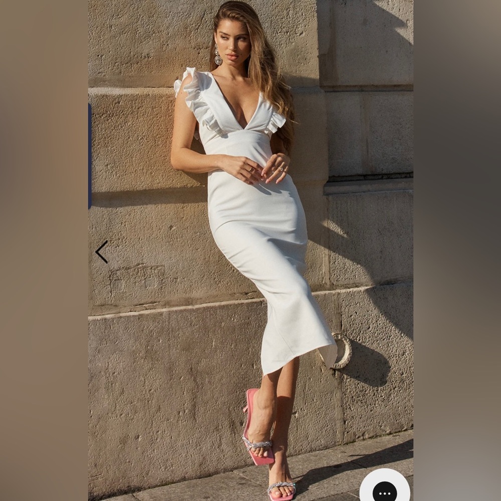 Runway the Label Prezman Midi Deep Plunge White Dress - Picture 5 of 8